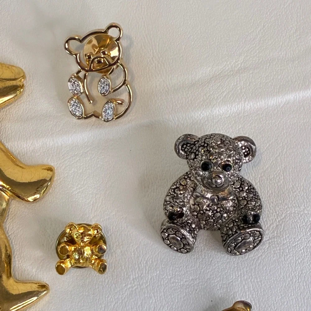 Vintage Teddy Bear Brooch Pin Lot Figural Articulated Gold Tone - Picture 4 of 12